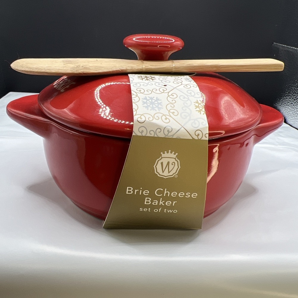 Wild Eye Designs Brie Cheese Baker Red "Oh Christmas" Lid Wooden Spatula 5.5"